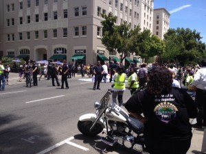cops at child care rally